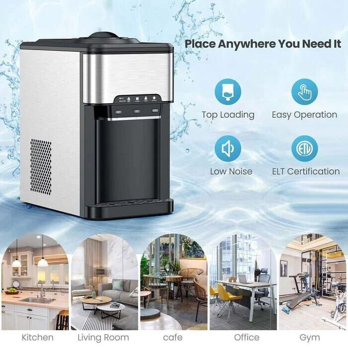 3 in 1 Countertop Water Cooler Dispenser Ice Maker with Ice Block 44 lb Ice Storage T5417