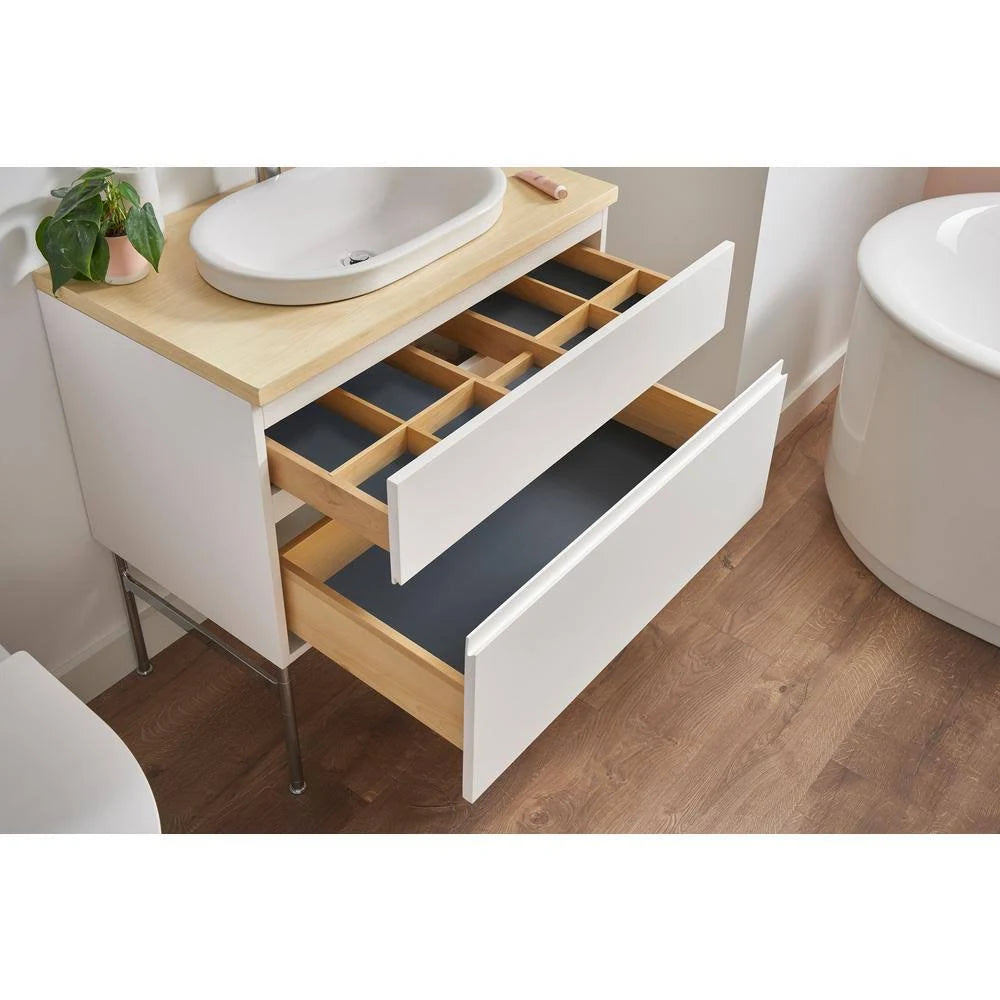 White Double Drawer Bath Vanity Cabinet N140473