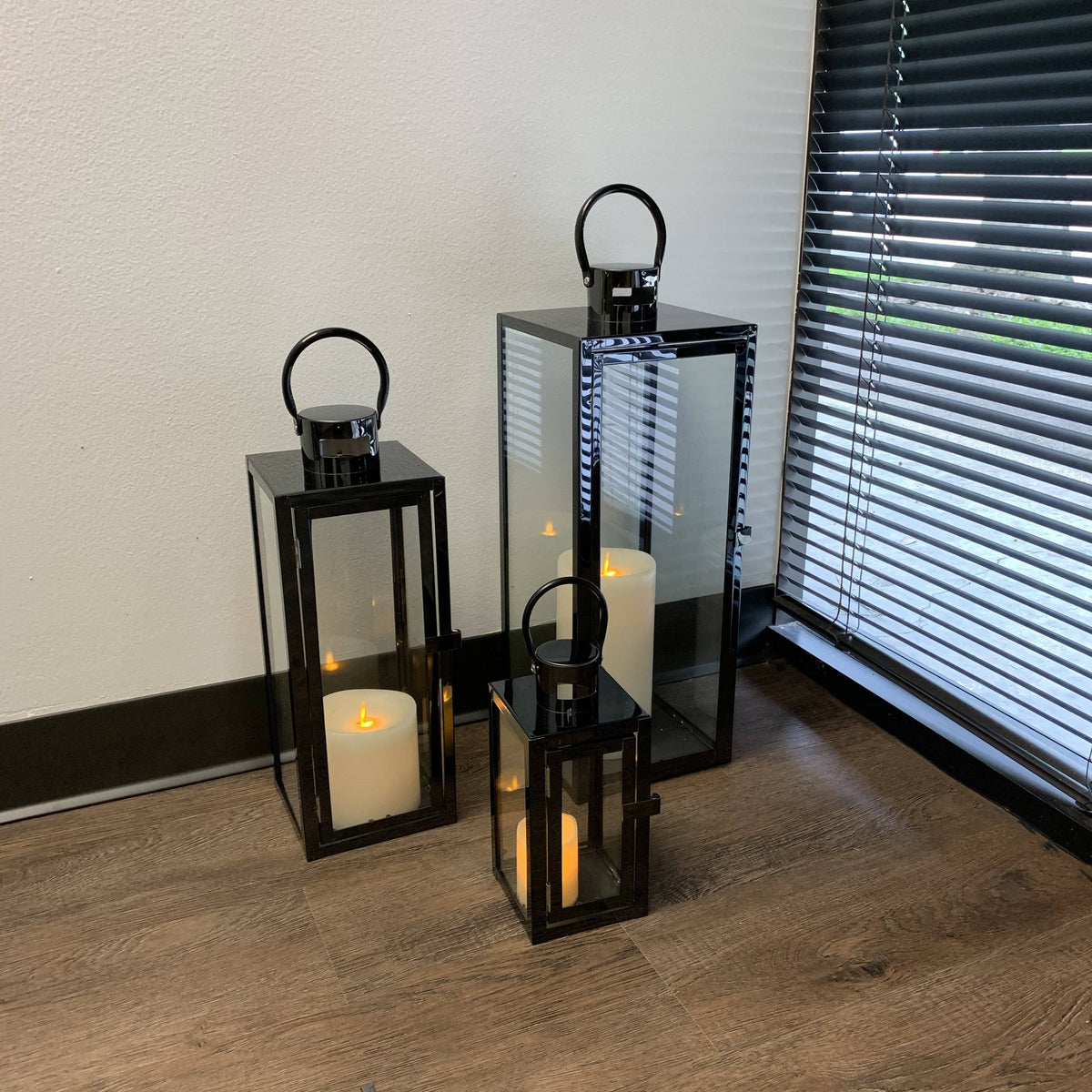 3-Pc Set Jumbo Indoor/Outdoor Candle Lantern Set with Tempered Glass J5512