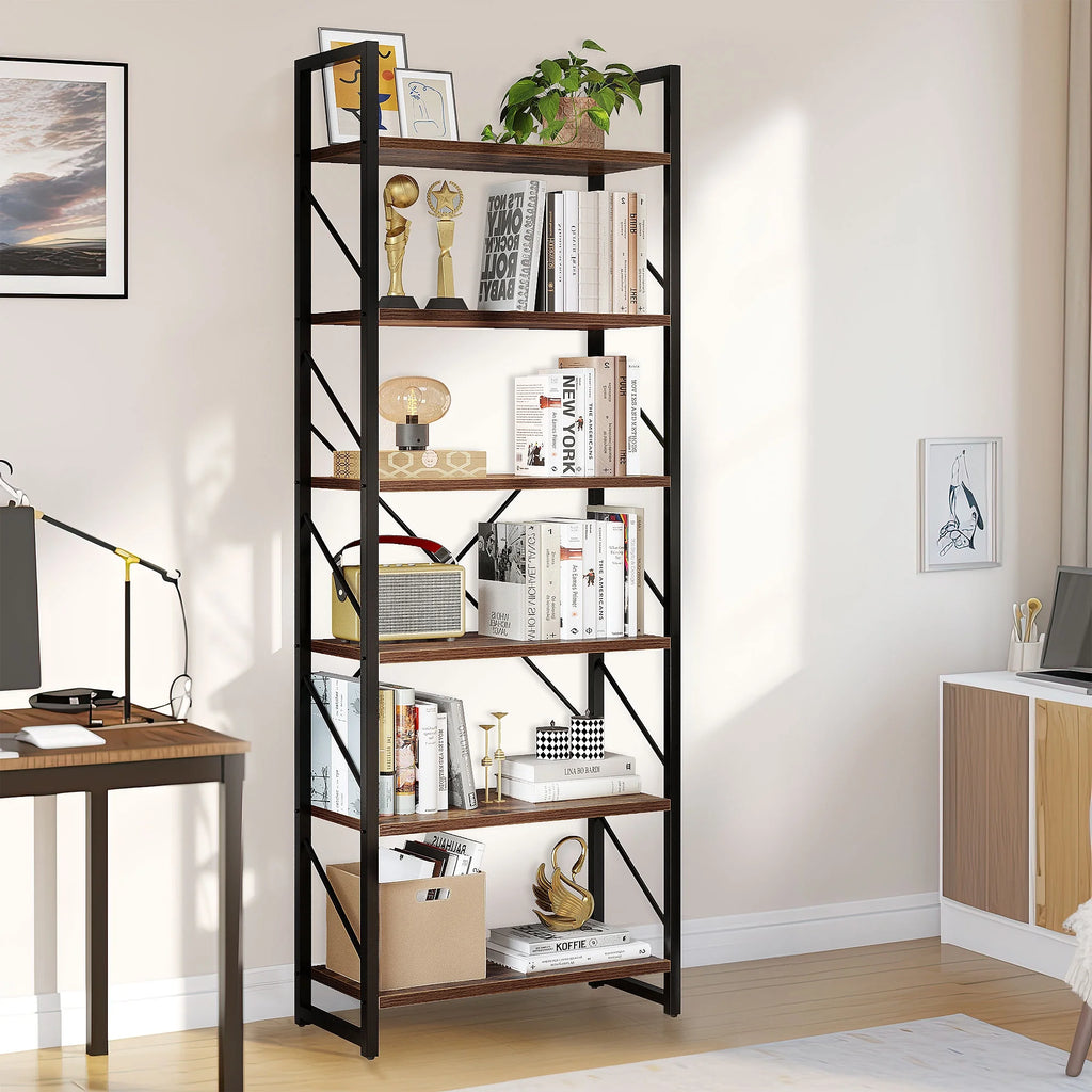 6 Tiers 69 inch Freestanding Bookshelf Black & Brown Z6056
