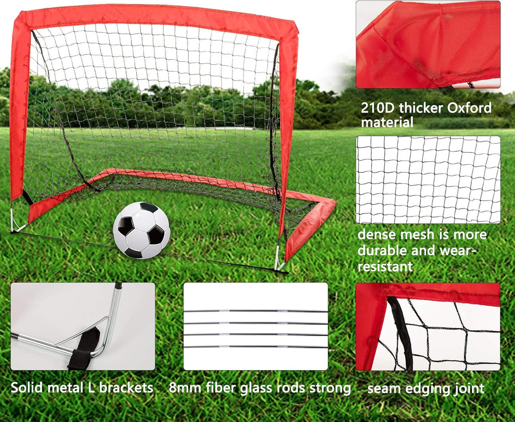 Set of 2 4'x3' Pop Up Soccer Goals with Cones, Carrying Case, Football and Pump U68228