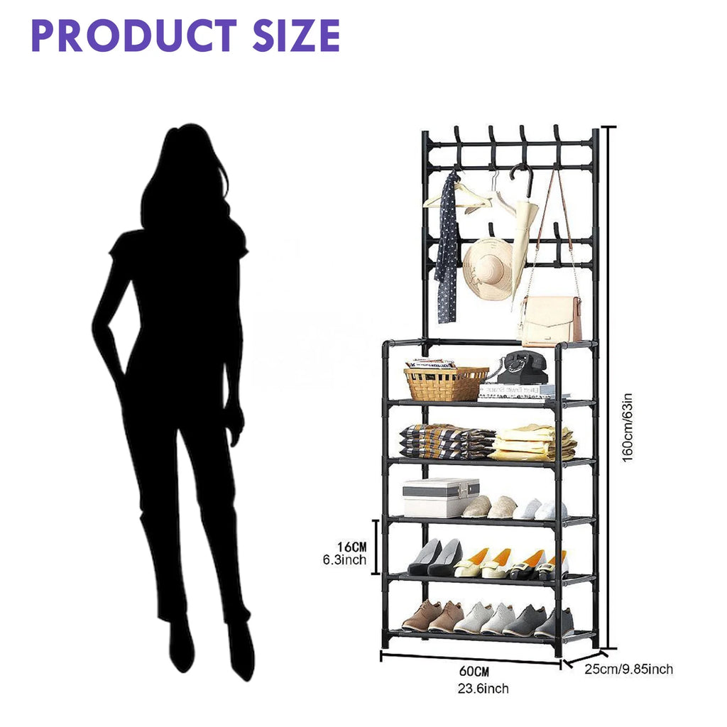 Coat Rack Stand with 5 Shelves Storage Black C12824