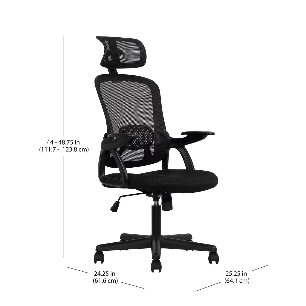 Black Fabric Ergonomic Office Chair with Adjustable Headrest U751342