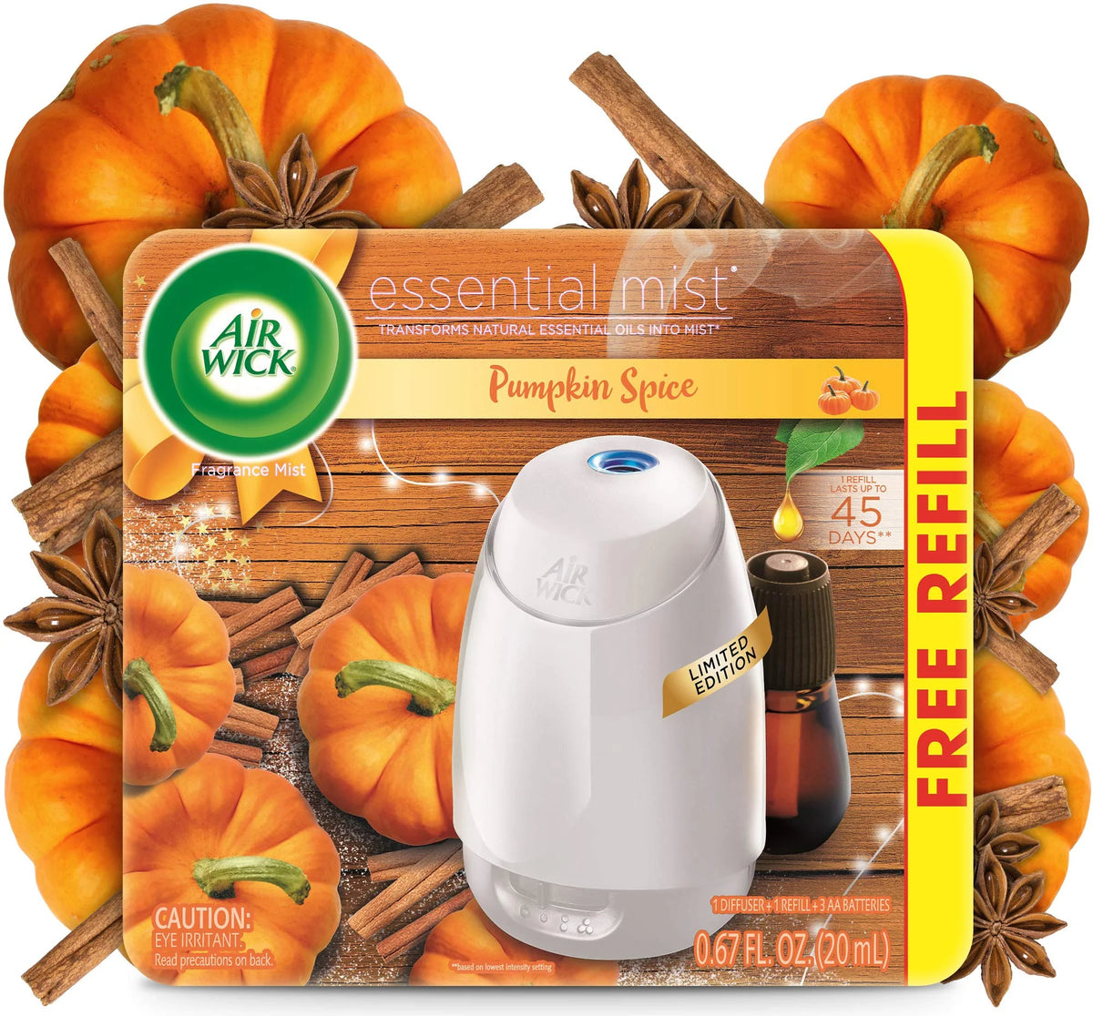 Essential Mist Starter Kit Diffuser Refill Pumpkin Spice Air Freshener O445