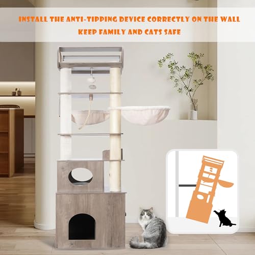 76.8-inch Wooden Cat Tree with Litter Box Enclosure and Scratching Post F674114