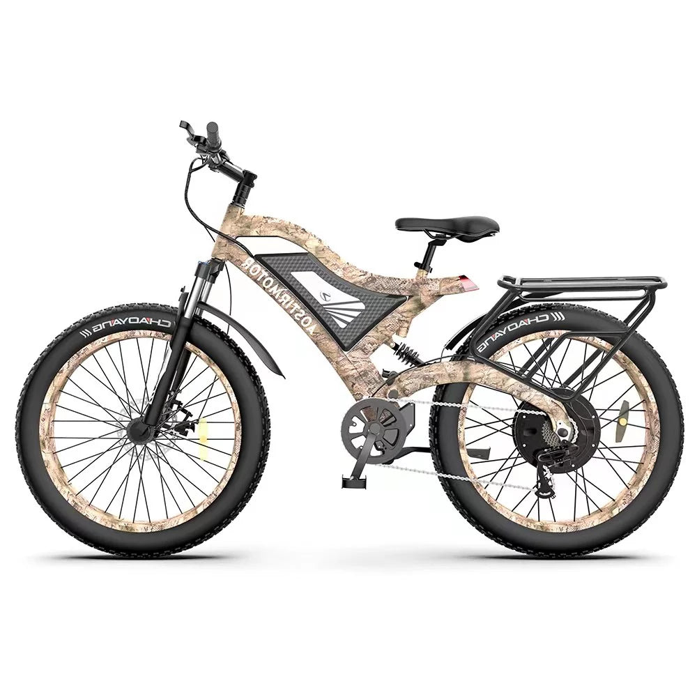 26 1500W Fat Tire Electric Bike 48V 15AH Removable Lithium Battery Full Suspension Mountain Bicycle T9052