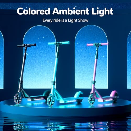 Electric Scooter with Adjustable Speed and Height, Colorful Lights, Double Brake O25213
