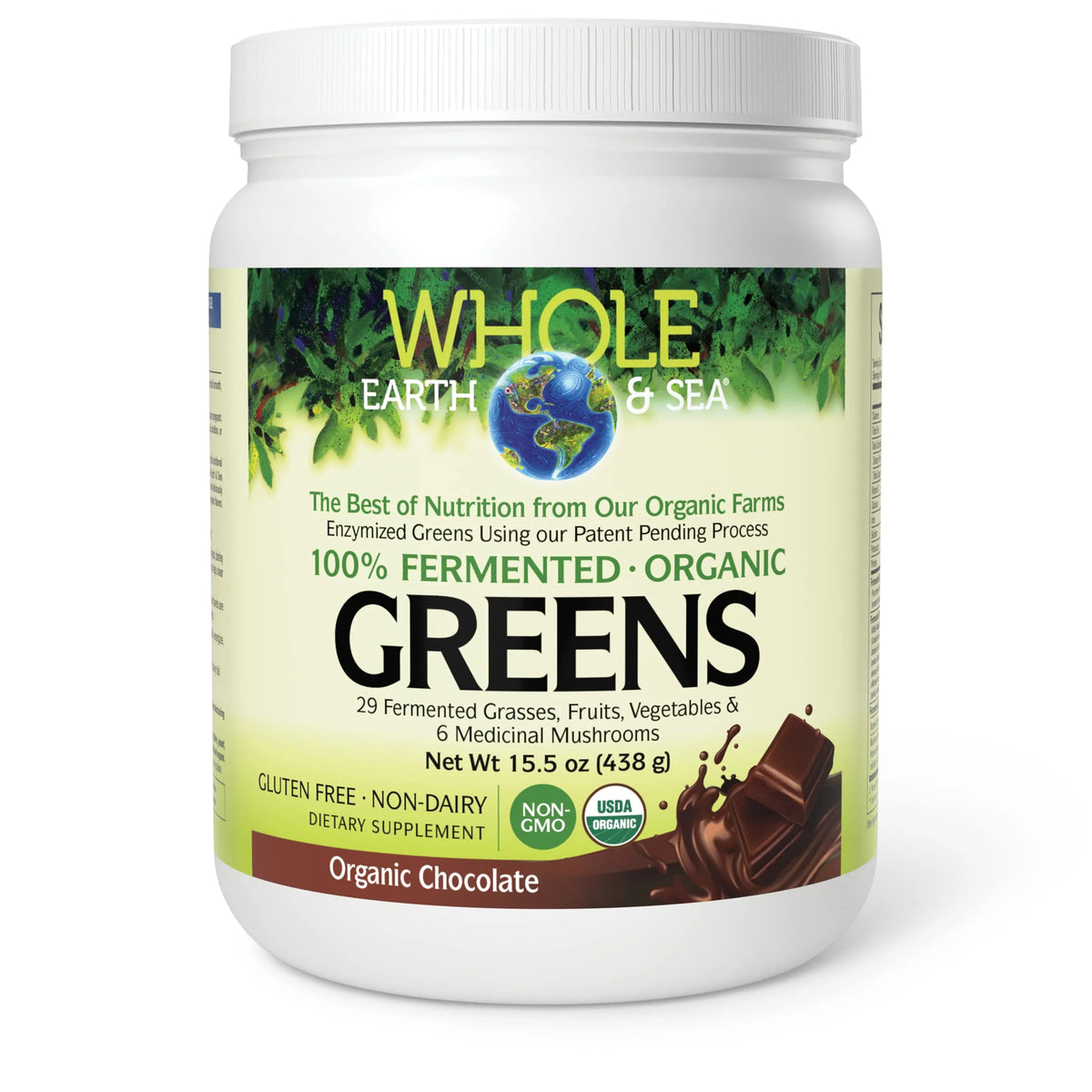 Organic Fermented Greens Vegan Whole Food Supplement Chocolate 15.5 Oz T902