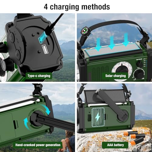 37000mWh Hand Crank Solar NOAA AM FM Weather Radio with Flashlight Reading Lamp SOS Alarm Compass Power Bank P91082