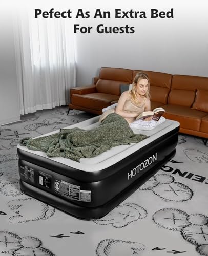 Twin Air Mattress with Built-in Pump, 18" Foldable Blue Air Bed E35970