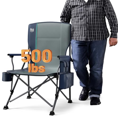 Oversized Folding Camping Chair High Back Heavy Duty with Cup Holder Side Pocket Cooler Bag X2409