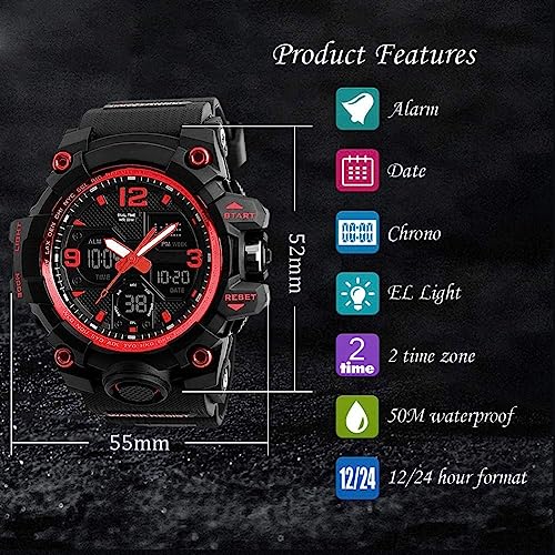 Men's Analog Sports Watch LED Military Digital Watch Electronic Stopwatch Large Dual Dial Time Outdoor Army Wrist Watch Tactical G1926