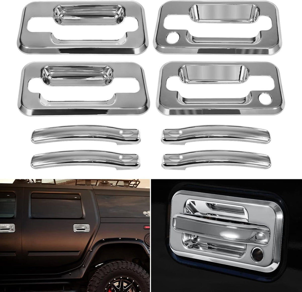 Chrome Door Handle Cover Trims Bezel with Key Hole Pack of 2 T3678