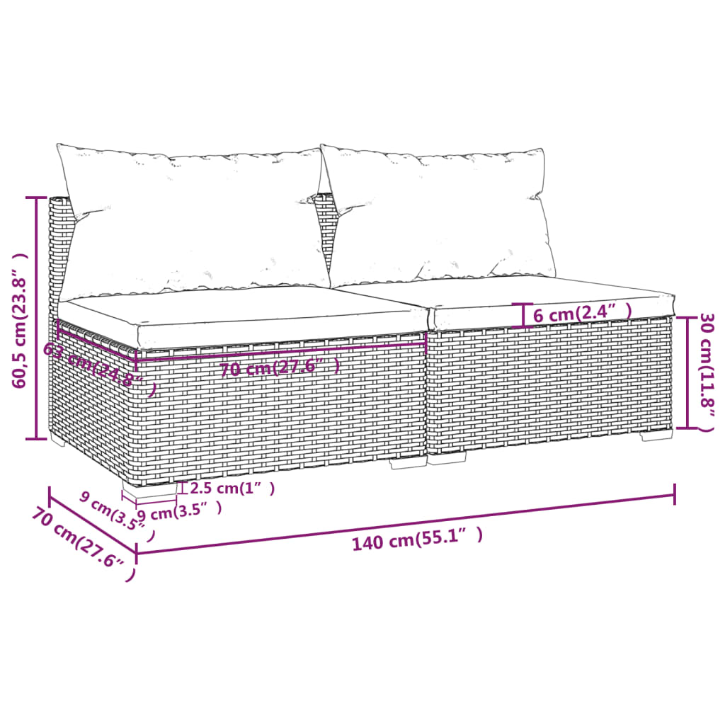 2 Piece Patio Furniture Set with Cushions Poly Rattan Black G2325