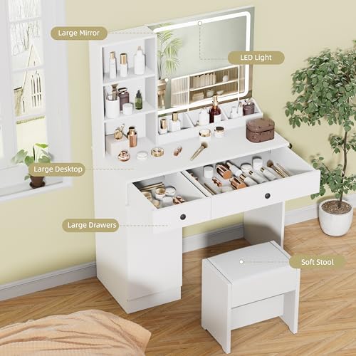 White Makeup Vanity Desk with Mirror and Lights R942621