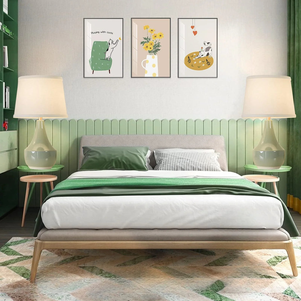 Sage Green Ceramic Table Lamp Set of 2 with Rocker Switch I8662