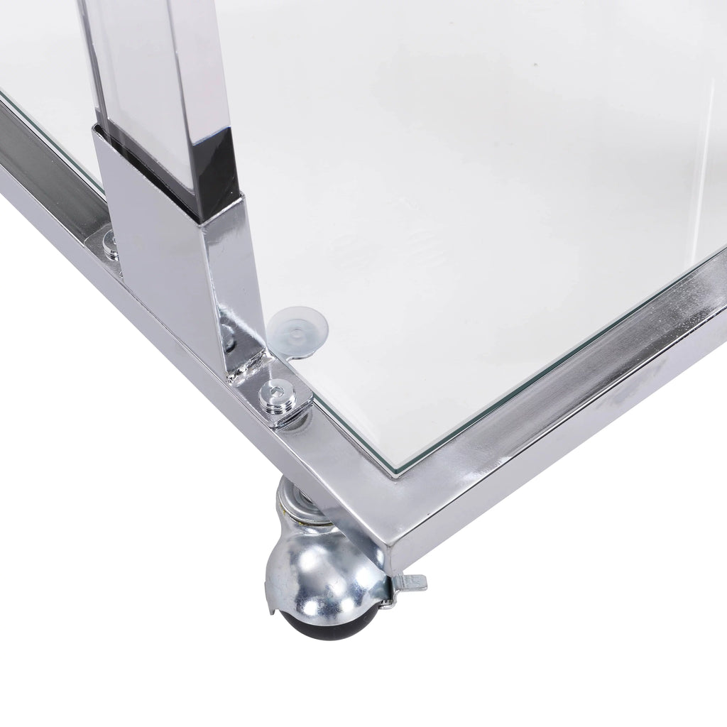 Chrome Glass C Shape Square Side Table with Metal Base K16611
