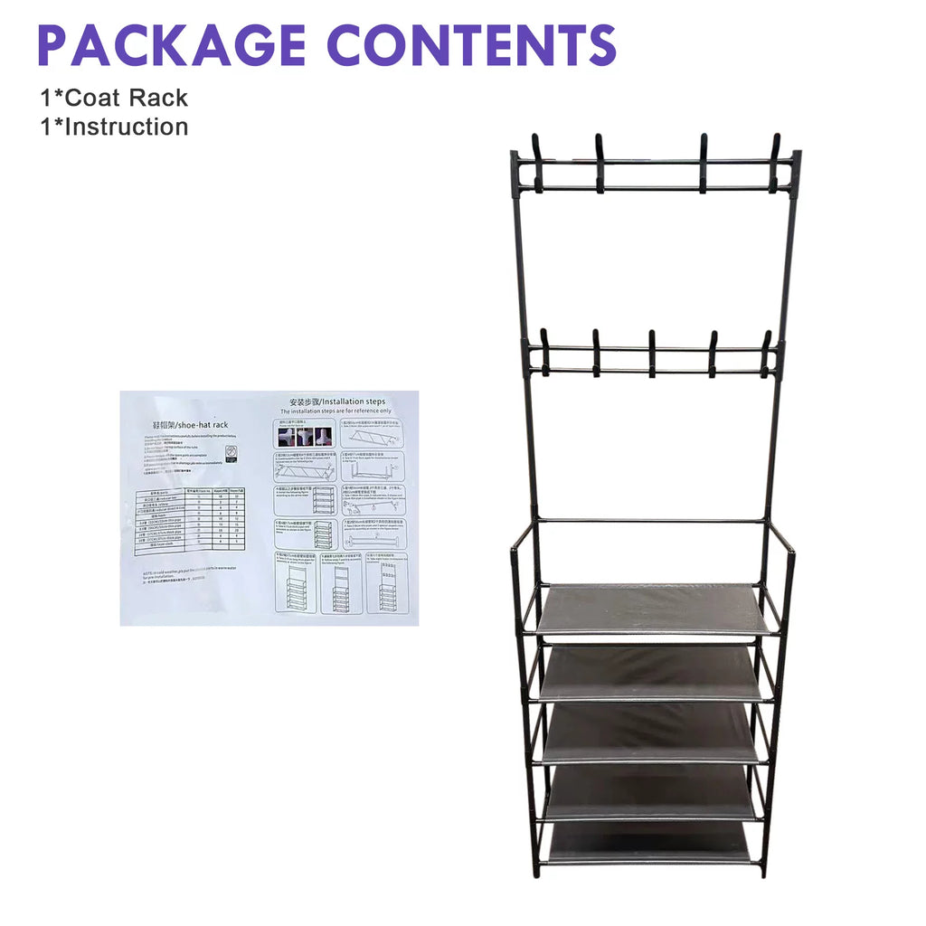 Coat Rack Stand with 5 Shelves Storage Black C12824