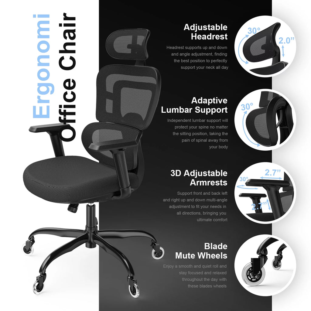Black Ergonomic Mesh Office Chair with Lumbar Support and Wheels G495