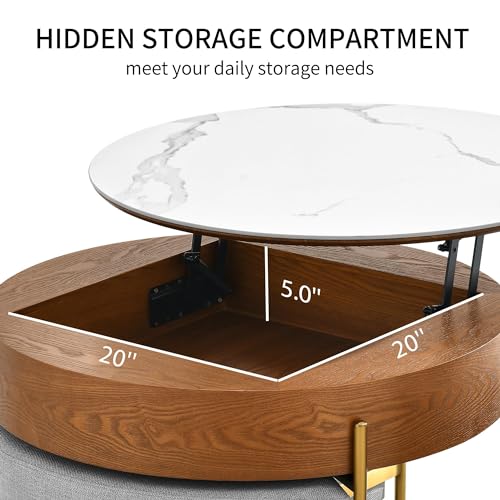 32" Round Marbling Pattern Slate Lift Top Coffee Table Set with Storage K681