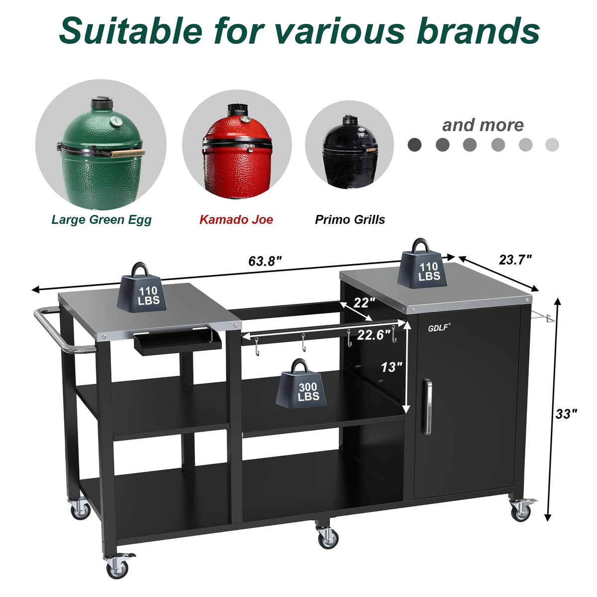 Heavy Duty Metal Grill Table with Storage R484819