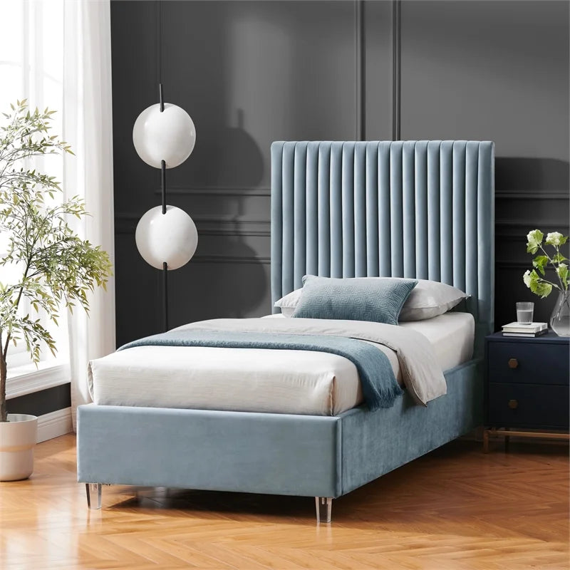 Velvet Full Platform Bed Slate Blue E6745