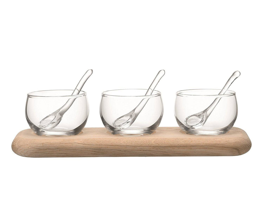 Clear Condiment Set with Oak Base 25.5cm J85611