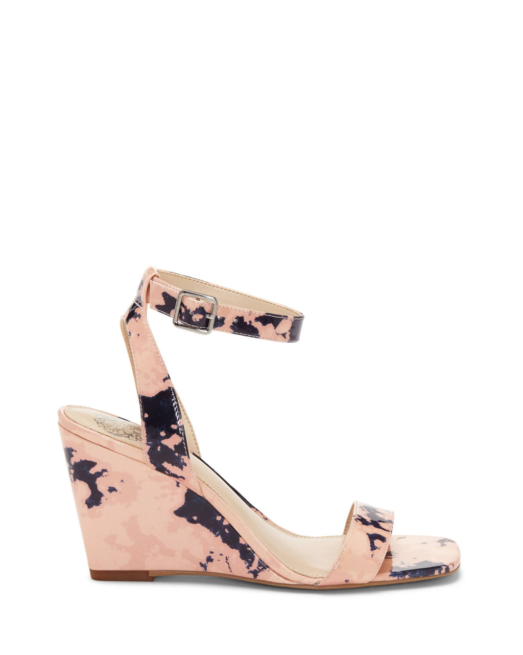 Leather Square-Toe Wedges, Size 7-1/2 Medium, Blush Navy K685