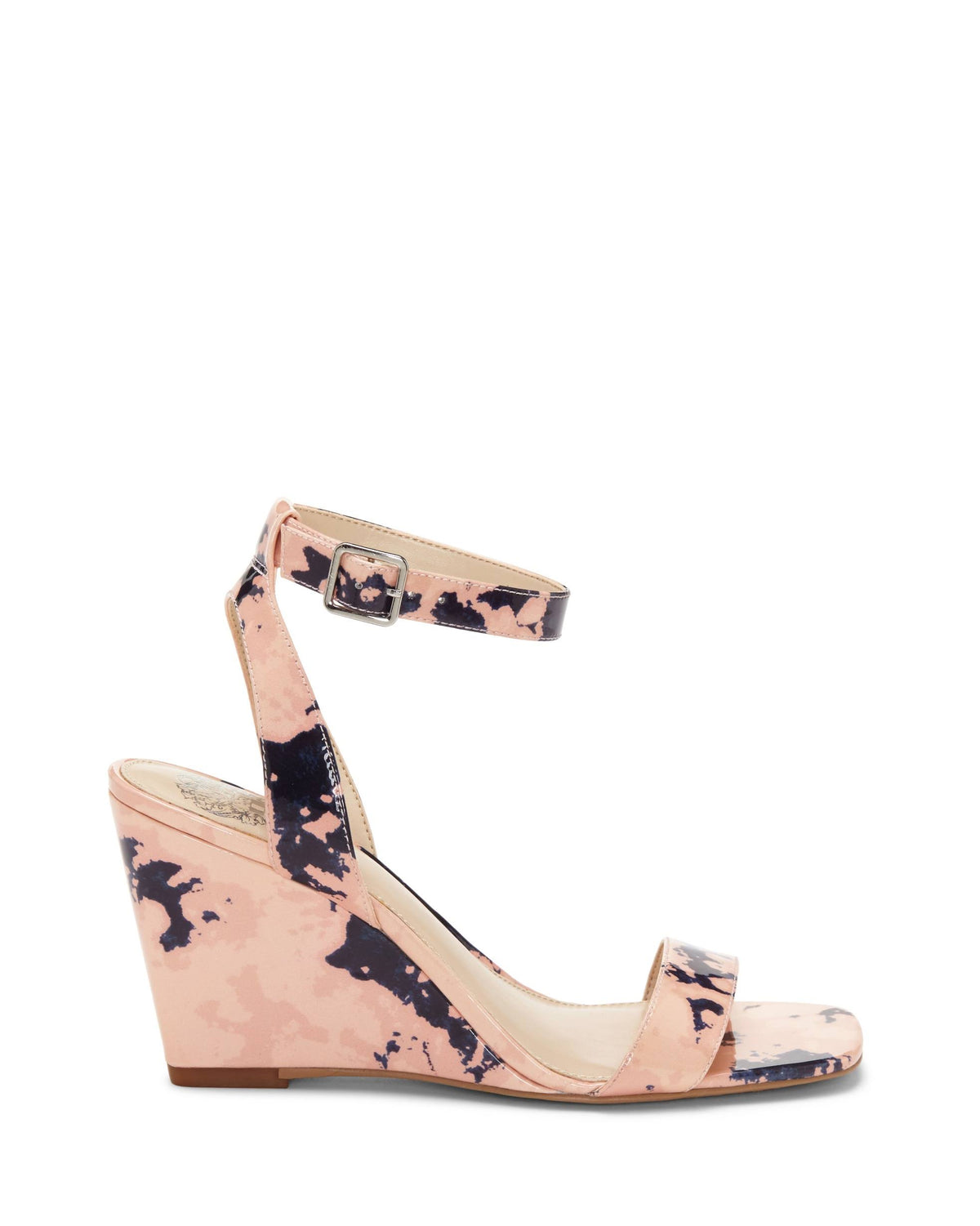 Leather Square-Toe Wedges, Size 7-1/2 Medium, Blush Navy K685