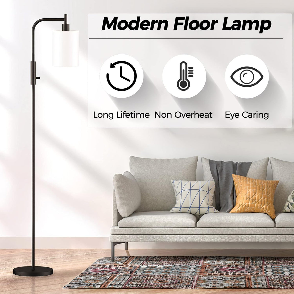Black Dimmable Glass Shade Floor Lamp L159