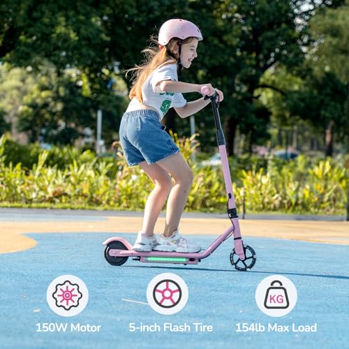Electric Scooter with Adjustable Speed and Height, Colorful Lights, Double Brake O25213