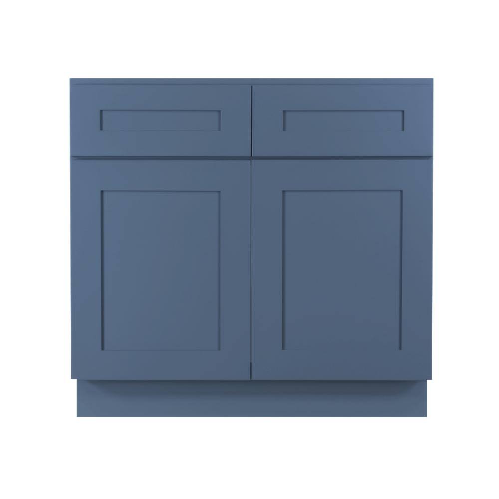 Medium Blue Shaker Sink Base Kitchen Cabinet with Soft Close Doors 42 in. W L279776