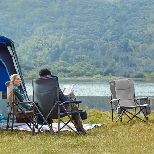 Oversized Folding Camping Chair High Back Heavy Duty with Cup Holder Side Pocket Cooler Bag X2409