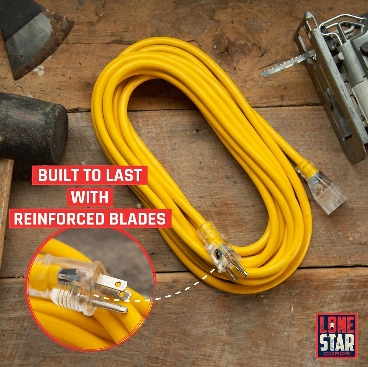 100 Foot 10/3 SJTW Lighted Extension Cord Yellow 3 Prong Grounded Plug 10 Gauge Pack of 2 H568