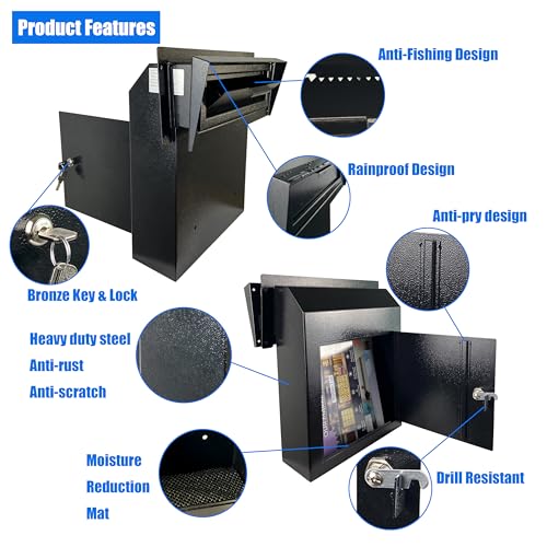 Black Galvanized Steel Locking Mailbox Door Drop Box N5038
