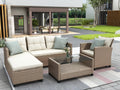 Beige Brown 4 Piece Wicker Rattan Sectional Sofa U88446