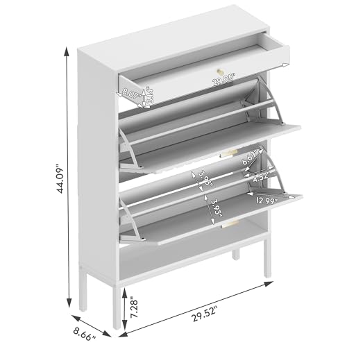 White Shoe Cabinet with 2 Drawers and Adjustable Shelf O38601