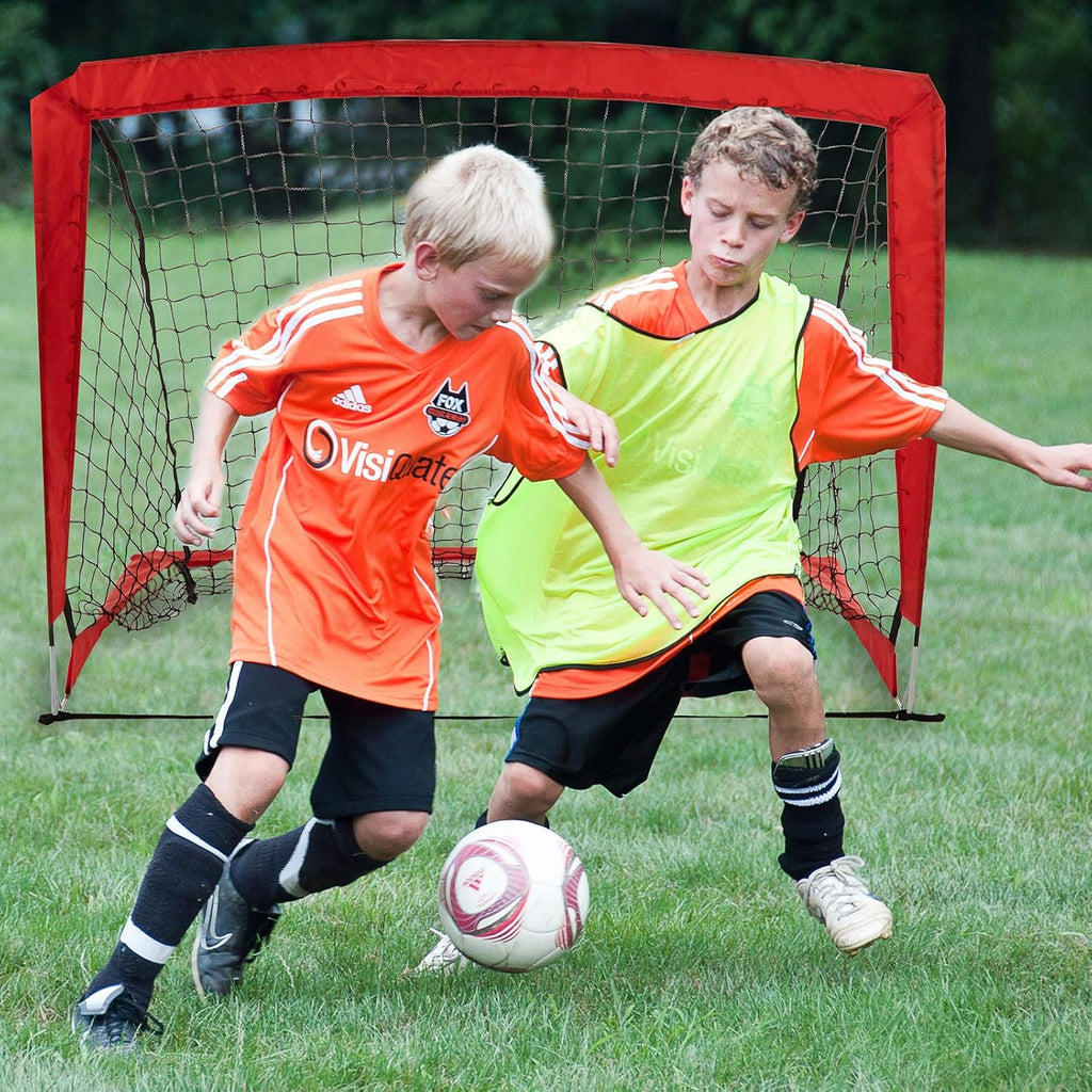 Set of 2 4'x3' Pop Up Soccer Goals with Cones, Carrying Case, Football and Pump U68228