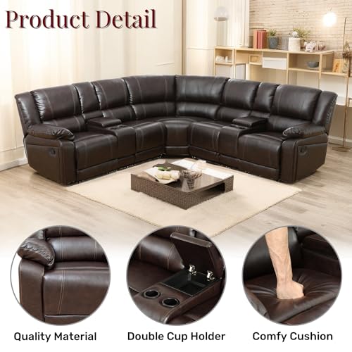 Leather L-Shaped Reclining Sectional Sofa with Chaise U21797