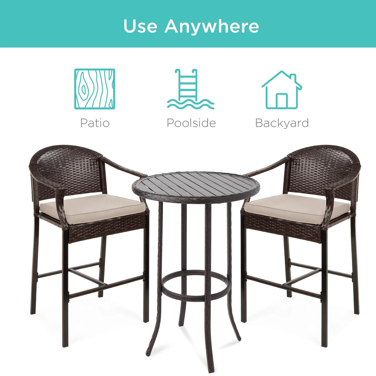 3-Piece Outdoor Wicker Patio Bar Table Bistro Set with Barstools F42727