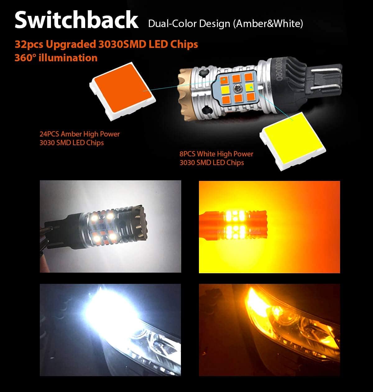 7443 Switchback LED Bulb 7444 7444NA Front Turn Signal Light White/Yellow Pack of 2 P6915