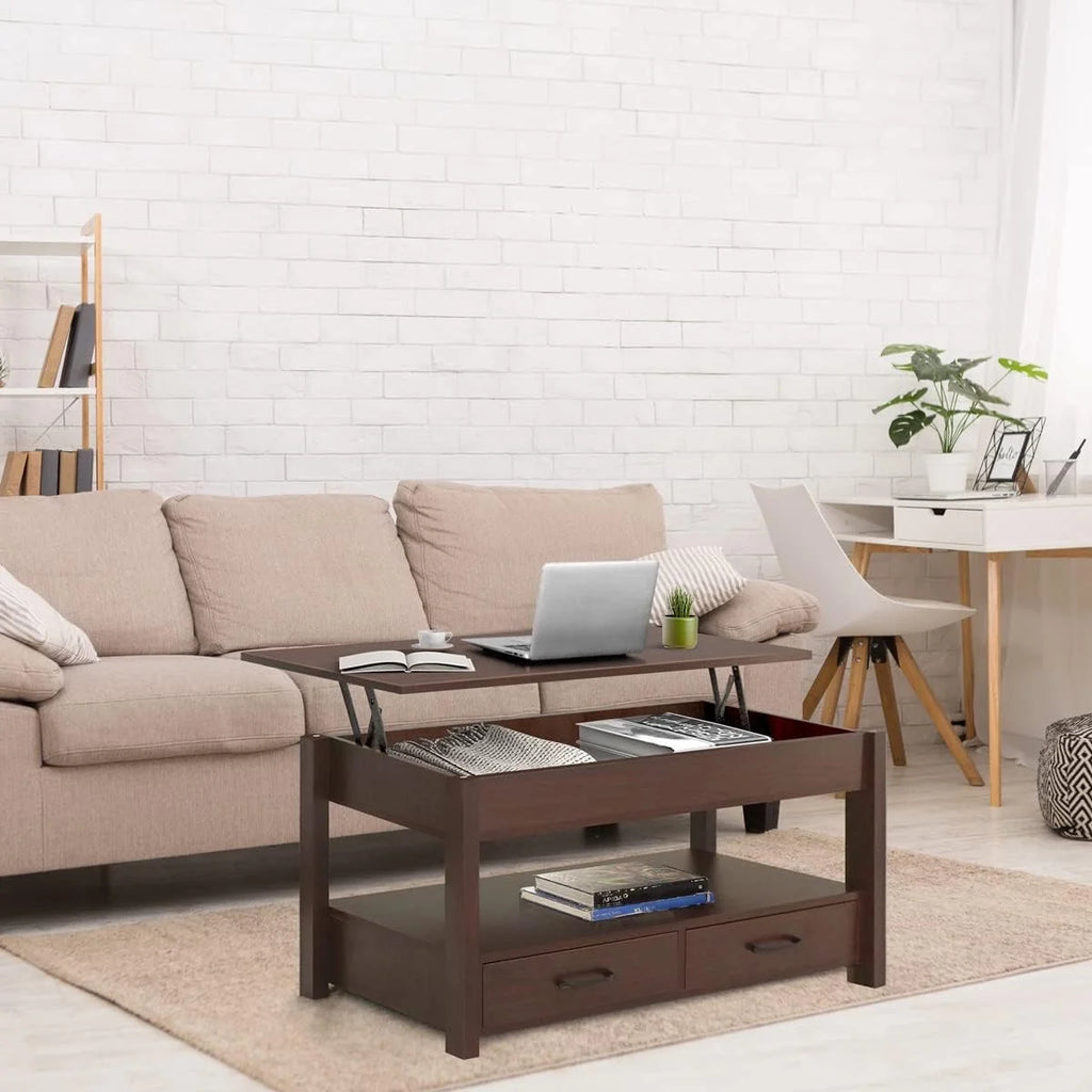 2 Drawer Lift Top Coffee Table Espresso Q95743