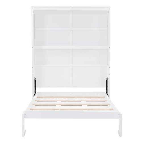 Gray Queen Size Wood Murphy Wall Bed with Shelves A691