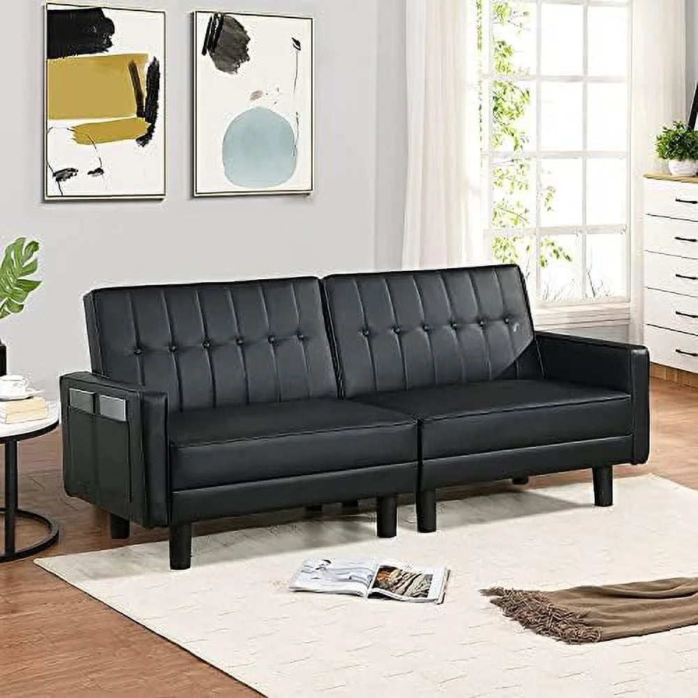 Faux Leather Convertible Folding Futon Sofa Bed Couch Z564275