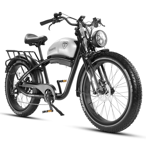 Electric Motorcycle 1500W Motor 52V 20AH 34MPH 75Mils Retro Style Moped Ebike 26"x4.0" Fat Tire Dual Hydraulic Full Suspension A46104