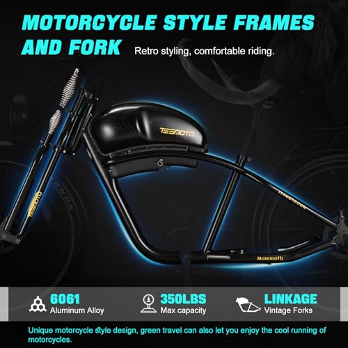 Electric Motorcycle 1500W Motor 52V 20AH 34MPH 75Mils Retro Style Moped Ebike 26"x4.0" Fat Tire Dual Hydraulic Full Suspension A46104