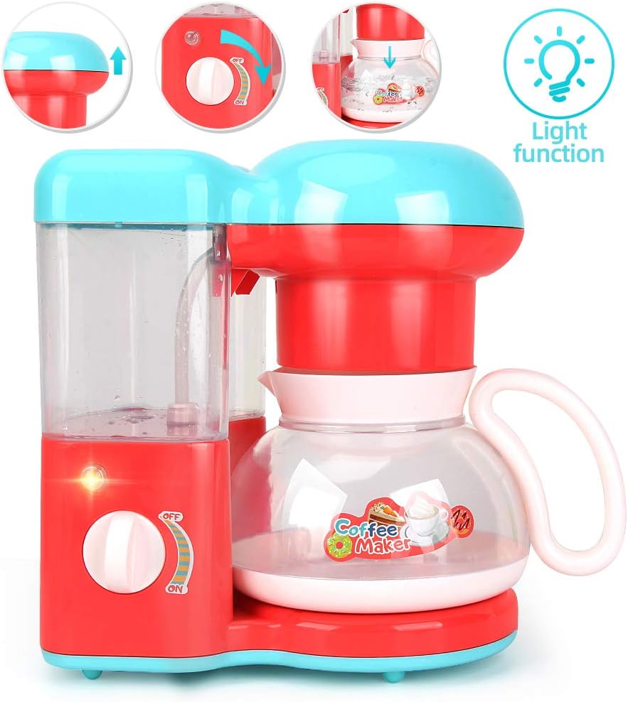 Kids Assorted Kitchen Appliance Toys, Pretend Kitchen Toy Set Includes Coffee Maker, Blender and Toaster, Cutting Play Food and Kitchen Utensils Accessories Q9317