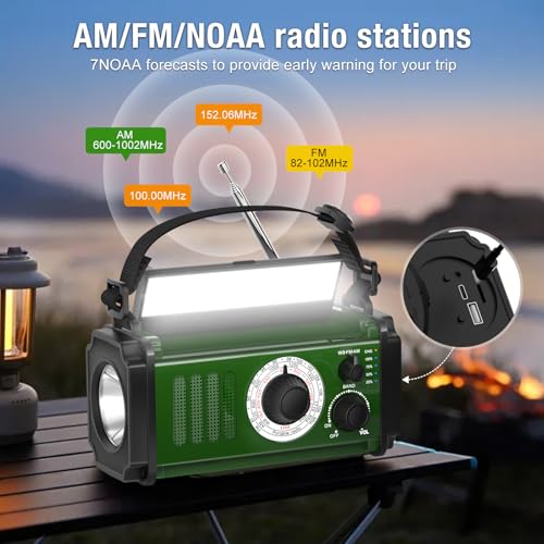 37000mWh Hand Crank Solar NOAA AM FM Weather Radio with Flashlight Reading Lamp SOS Alarm Compass Power Bank P91082
