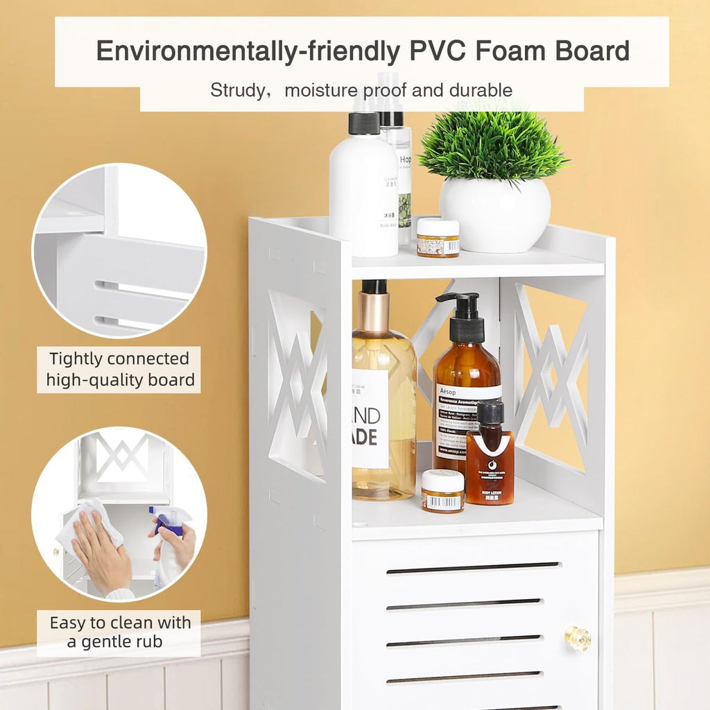 Slim Bathroom Storage Cabinet with Double Door and 3 Tier Shelf E143256