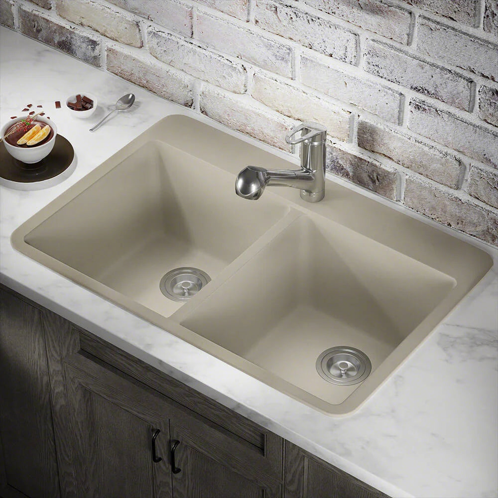 Quartz Granite Double Basin Drop-In Kitchen Sink with Basket Strainers Y30421